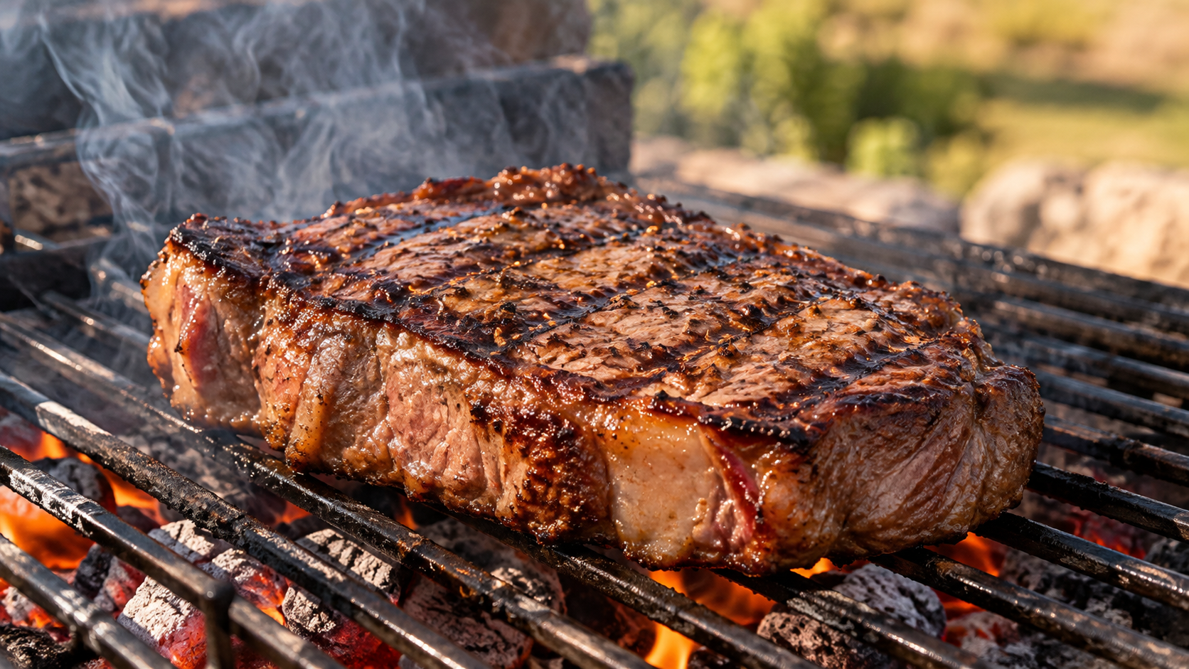 Lomo liso cocinándose a la parrilla con marcas de grill