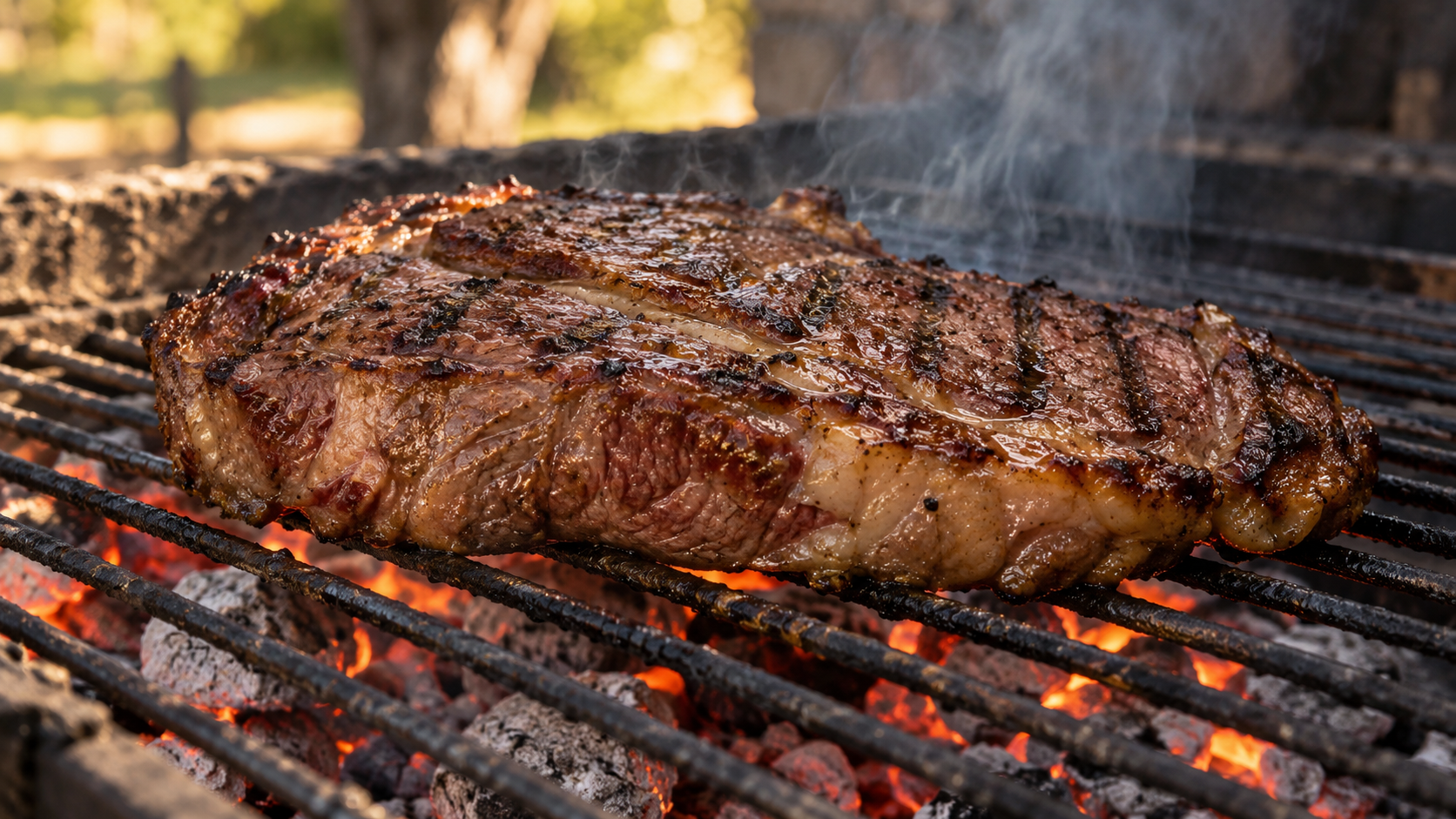 Punta paleta jugosa cocinándose a fuego medio sobre una parrilla